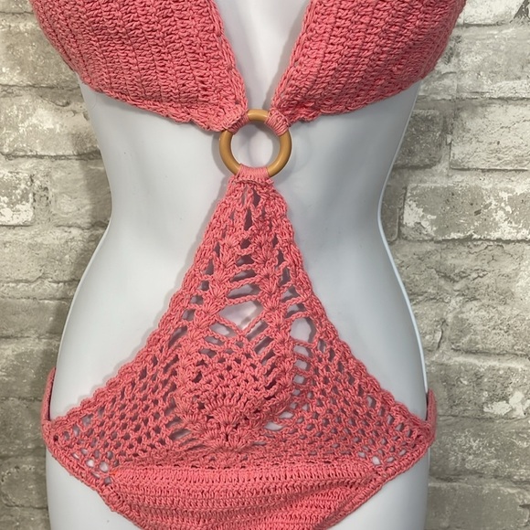 Bali Chic Pink Crochet one piece bathing suit - Picture 2 of 6